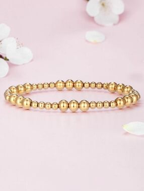 18K GOLD PLATED ELASTIC BEADS BRACELET; NWOT - Gold